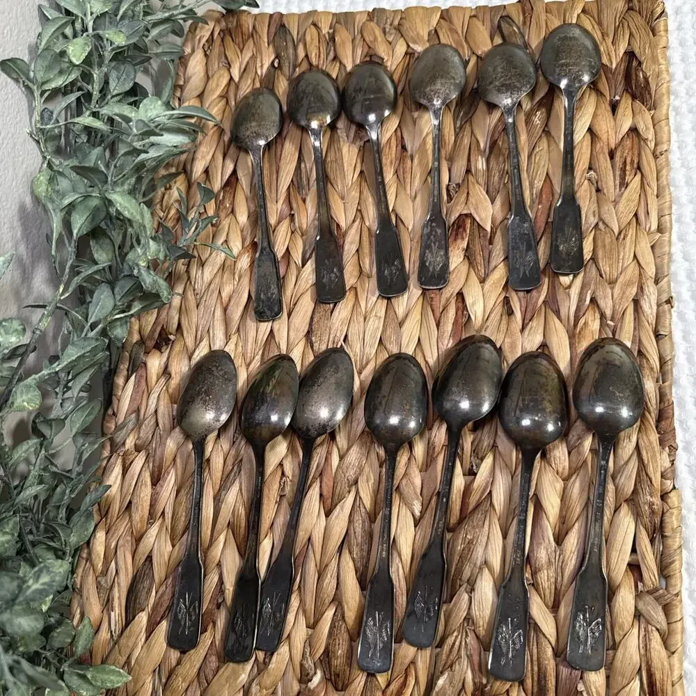 13 Bicentennial Original Colonies Silverplate Collector Spoons w Wood Rack Vtg